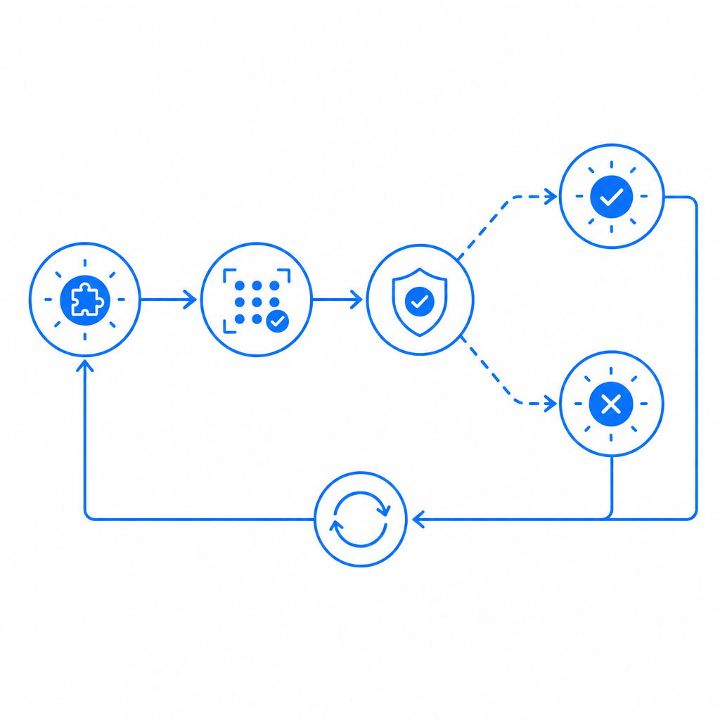 flowchart of captcha lifecycle from token issue to validation and refresh