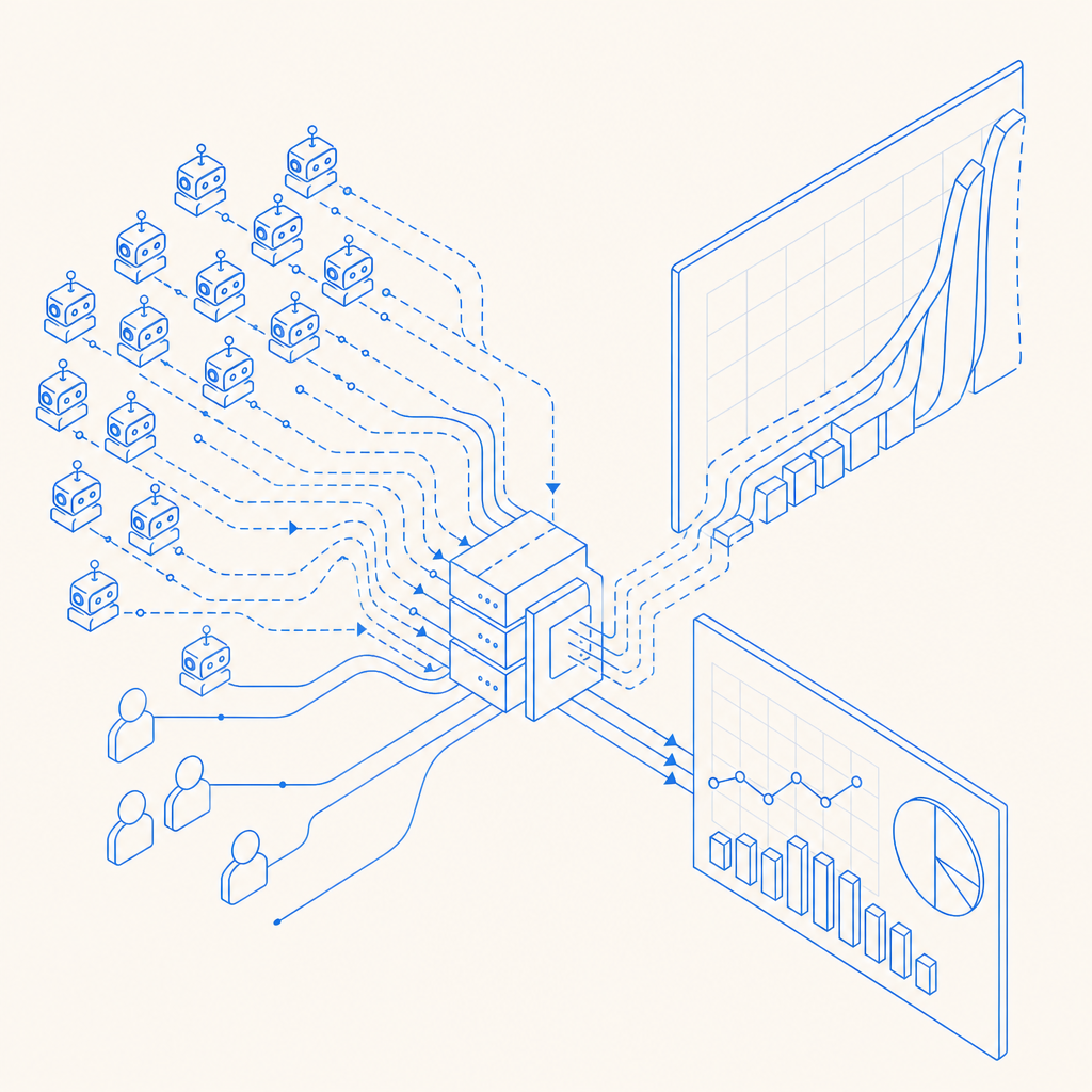 conceptual diagram showing bot traffic distorting analytics data