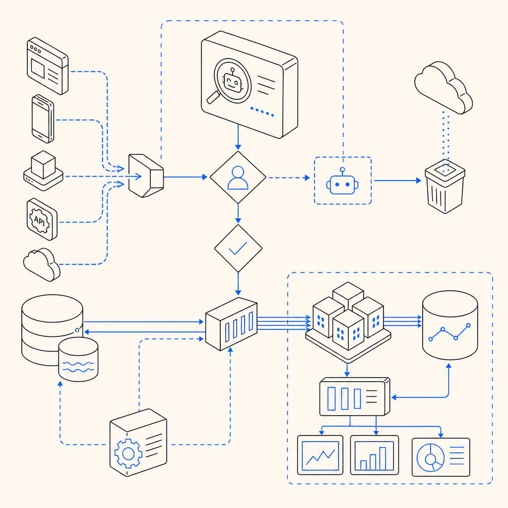 flowchart showing integration of bot detection and Adobe Analytics pipelines