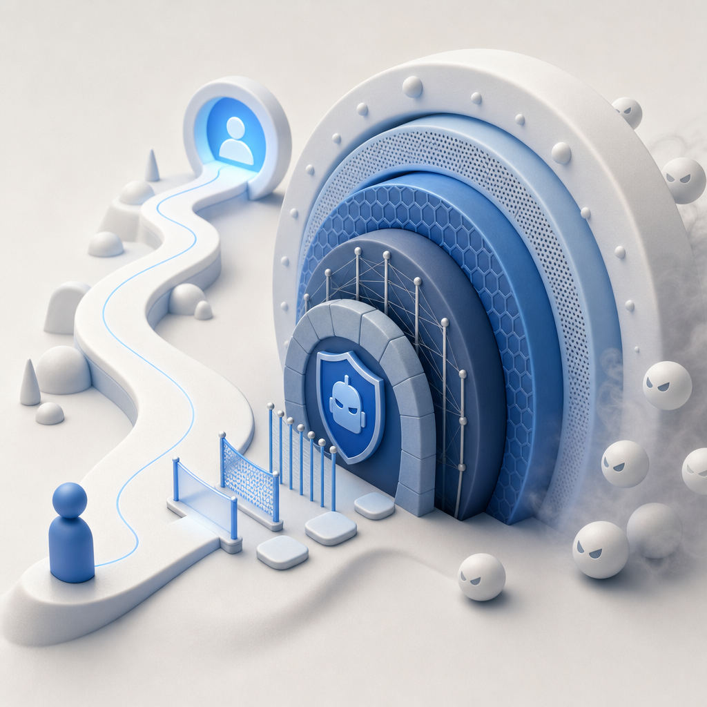 diagram illustrating user experience vs security tradeoff with layered bot defen