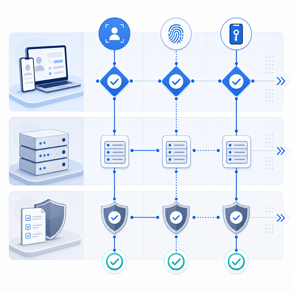 comparison grid of verification paths, showing client, server, and policy layers