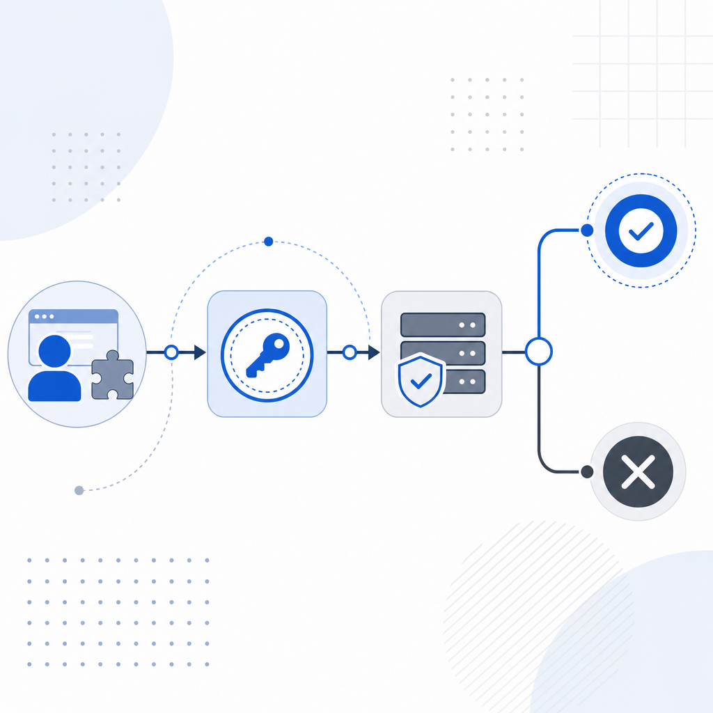 abstract flow showing client challenge, token issuance, server validation, and a