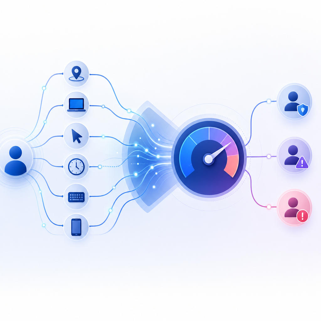 Flowchart illustrating continuous user behavior monitoring and risk scoring