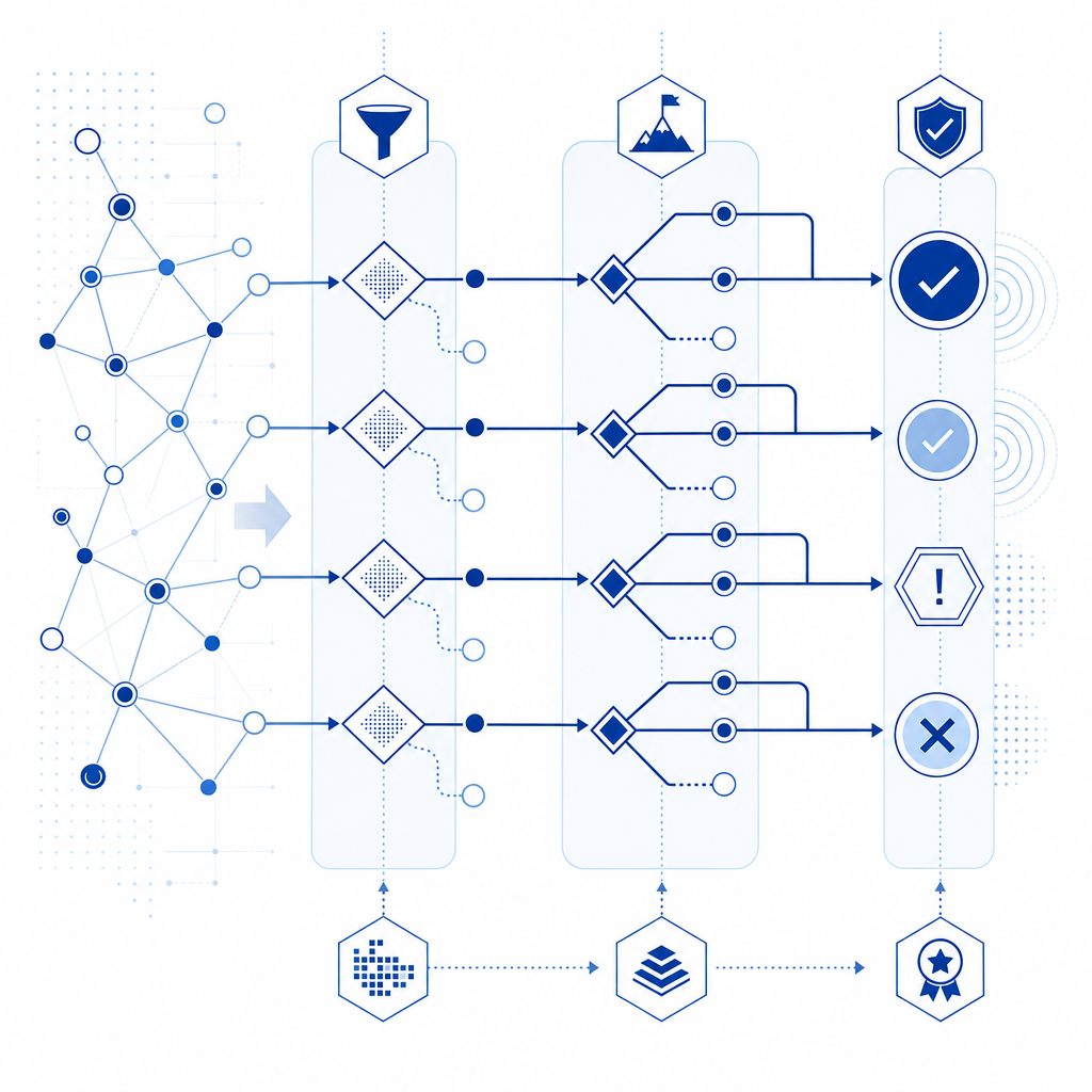 abstract decision tree for edge filtering, challenge escalation, and validation 