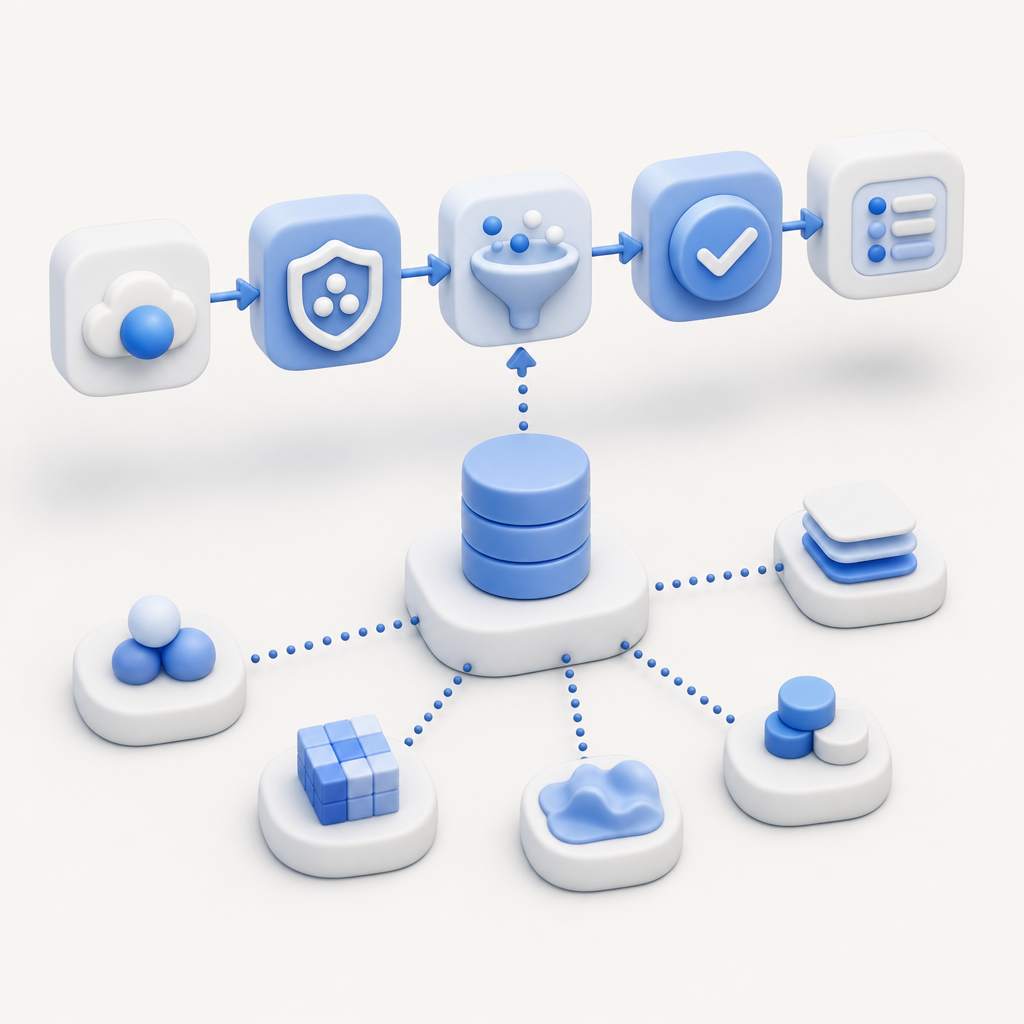 simplified diagram outlining API validation flow and dataset dependency