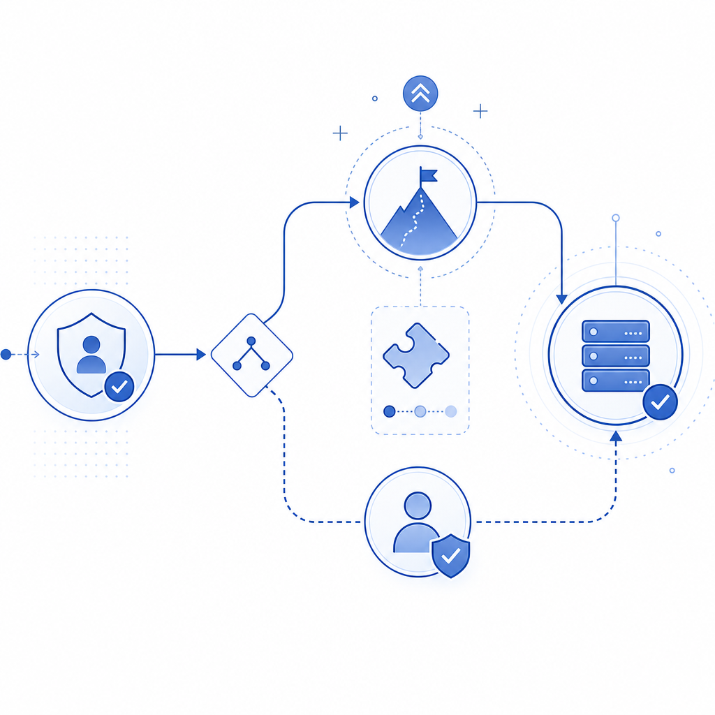 abstract decision flow from low-risk to step-up challenge to server validation