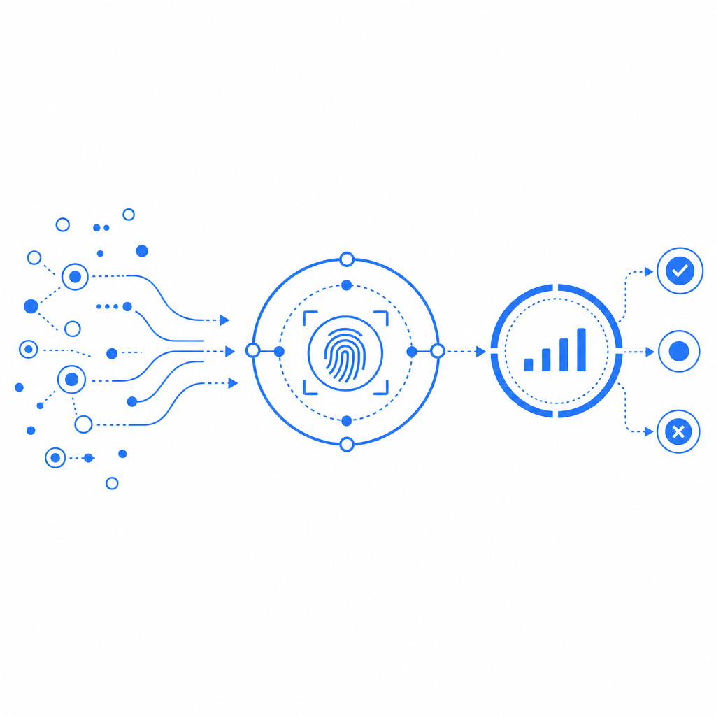 abstract diagram of bot detection ID generation and evaluation process