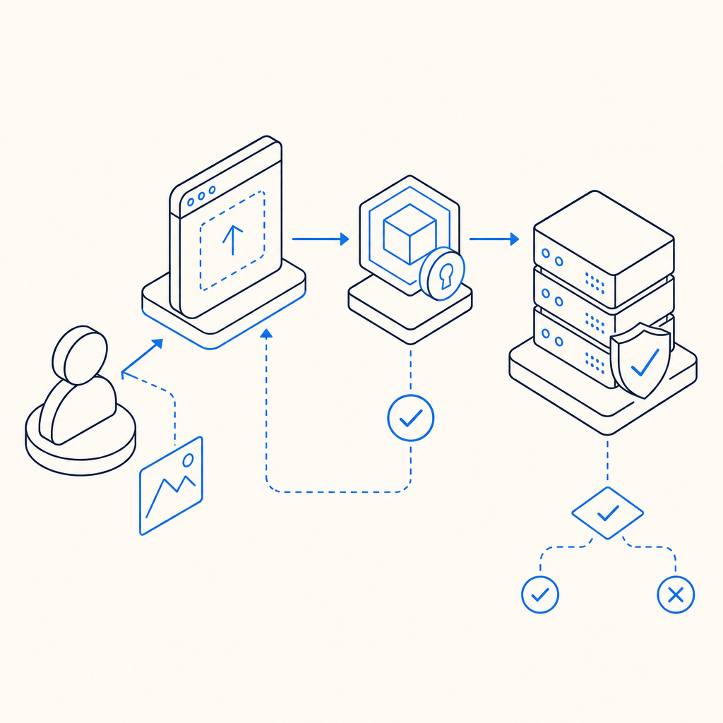 abstract flow diagram of image challenge, user interaction, token issuance, serv