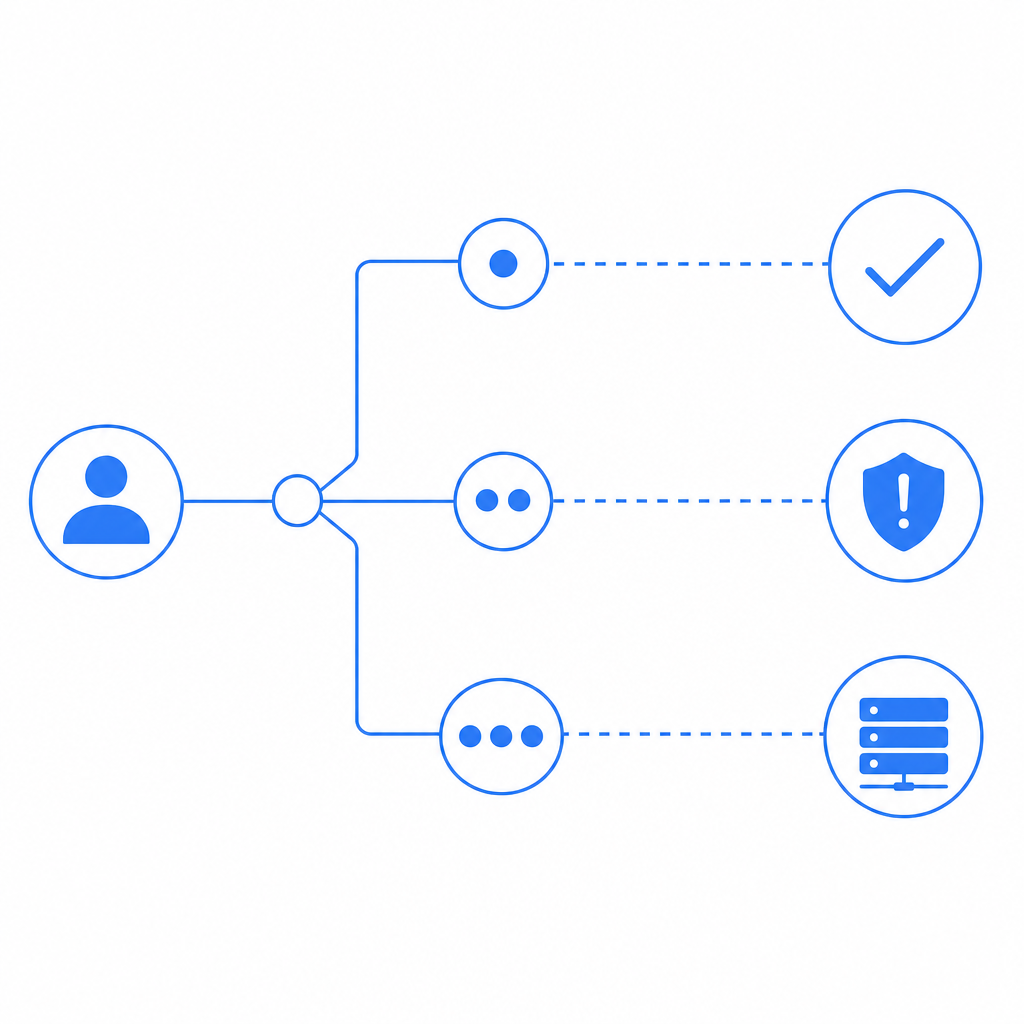 decision tree of risk tiers leading to passive check, challenge, or server valid
