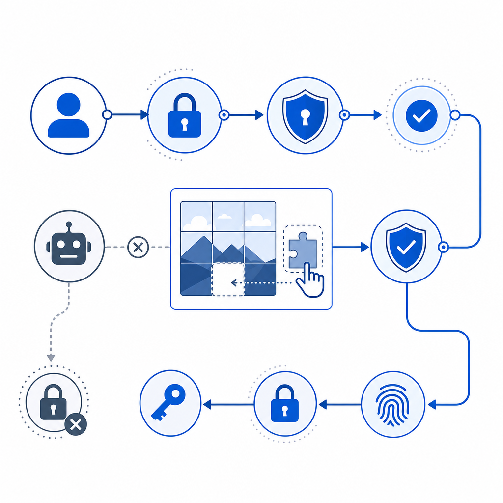 abstract diagram showing Auth0 authentication flow with CAPTCHA integration