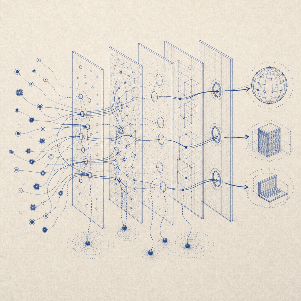abstract network map representing IP-based bot filtering layers