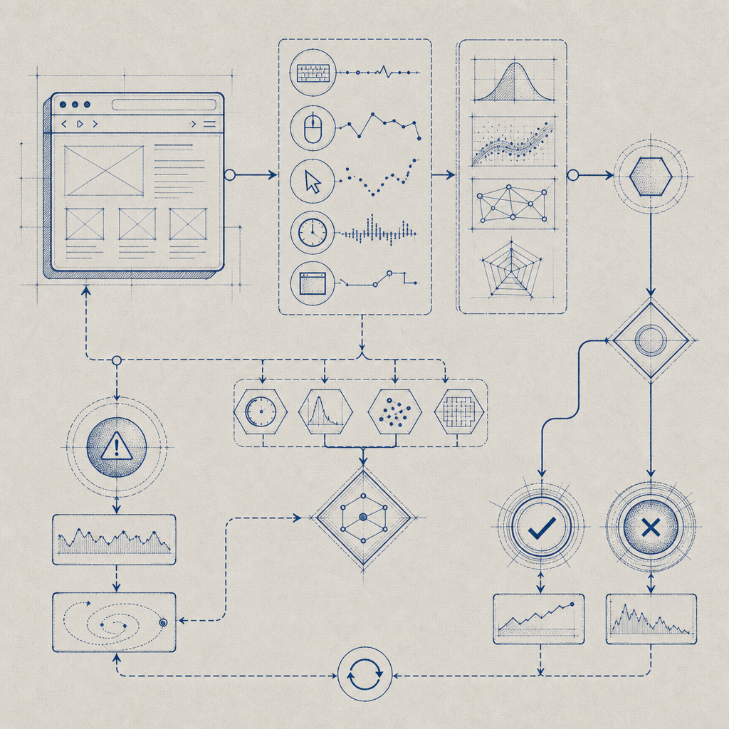 abstract diagram of client-side bot interaction detection flow