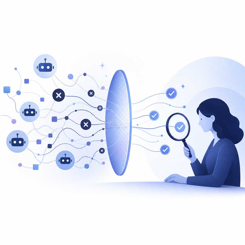 conceptual visualization connecting bot traffic detection and human validation