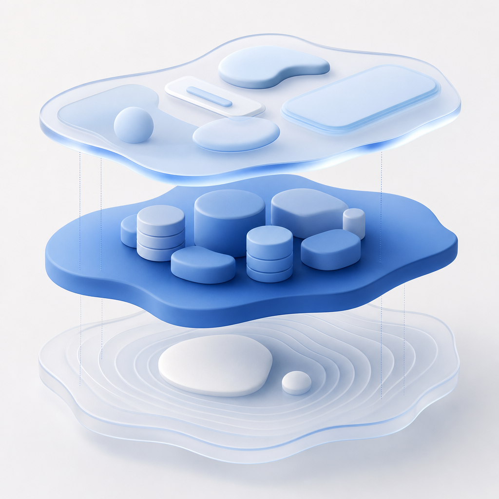 abstract layered diagram showing frontend, backend, and verification tiers