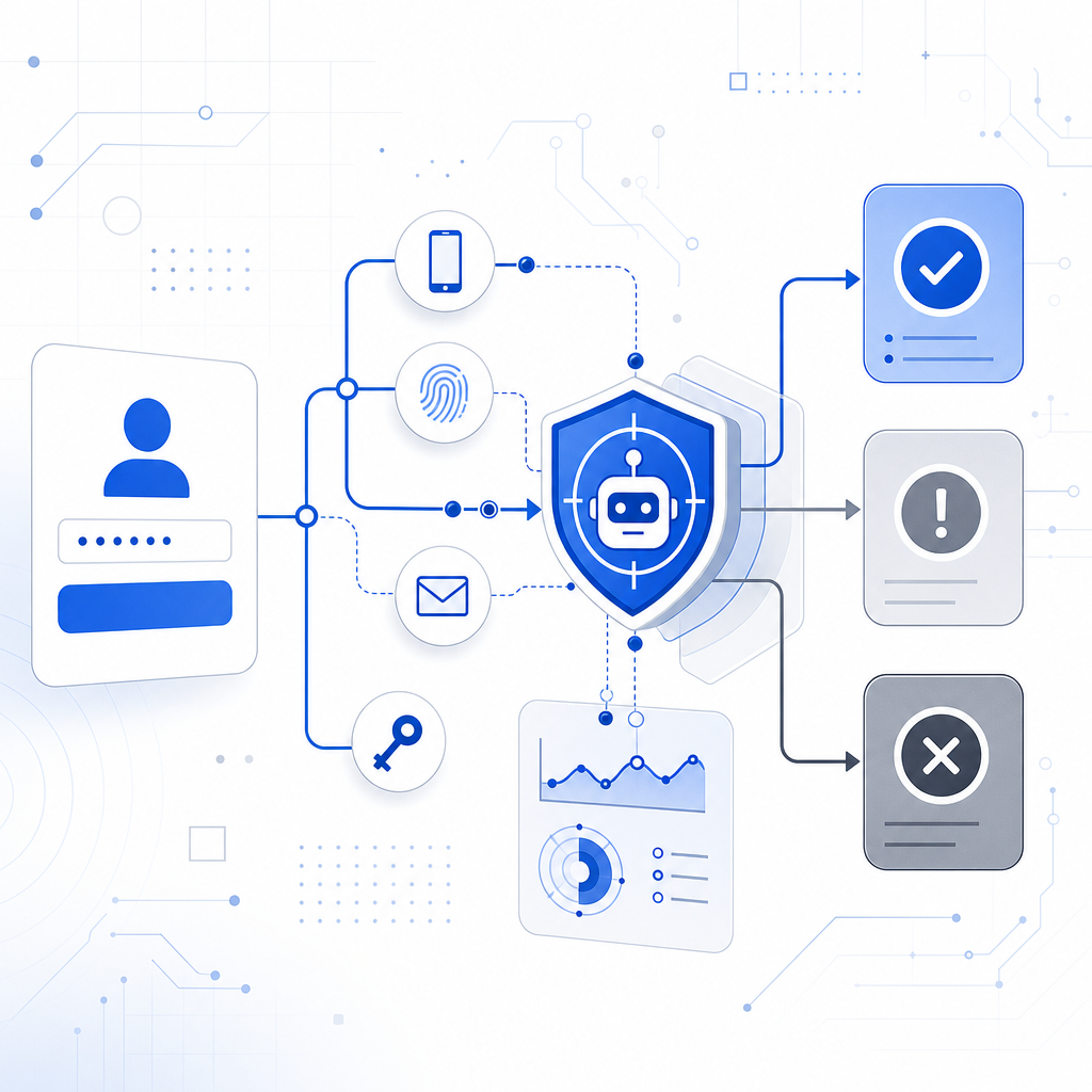 abstract diagram showing integration of bot detection within authentication flow