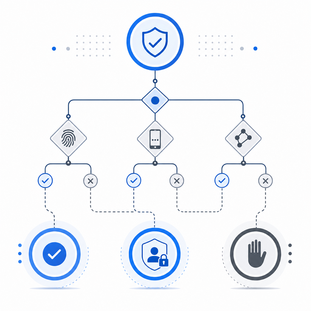 abstract decision tree from token validation to allow, step-up, or block