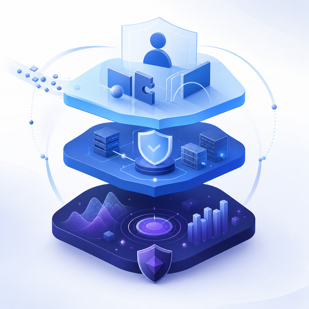 layered defense diagram showing client challenge, server validation, and request