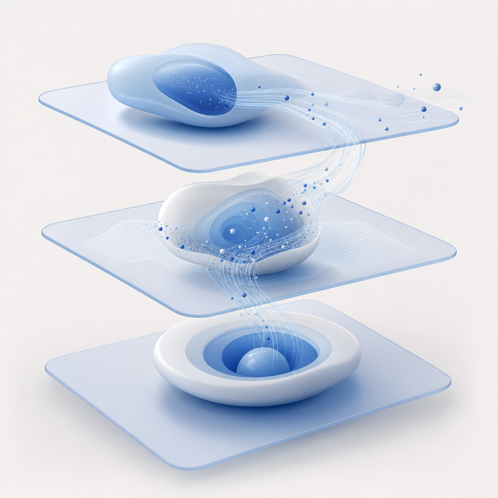 abstract layered architecture showing client token, server validation, and trust