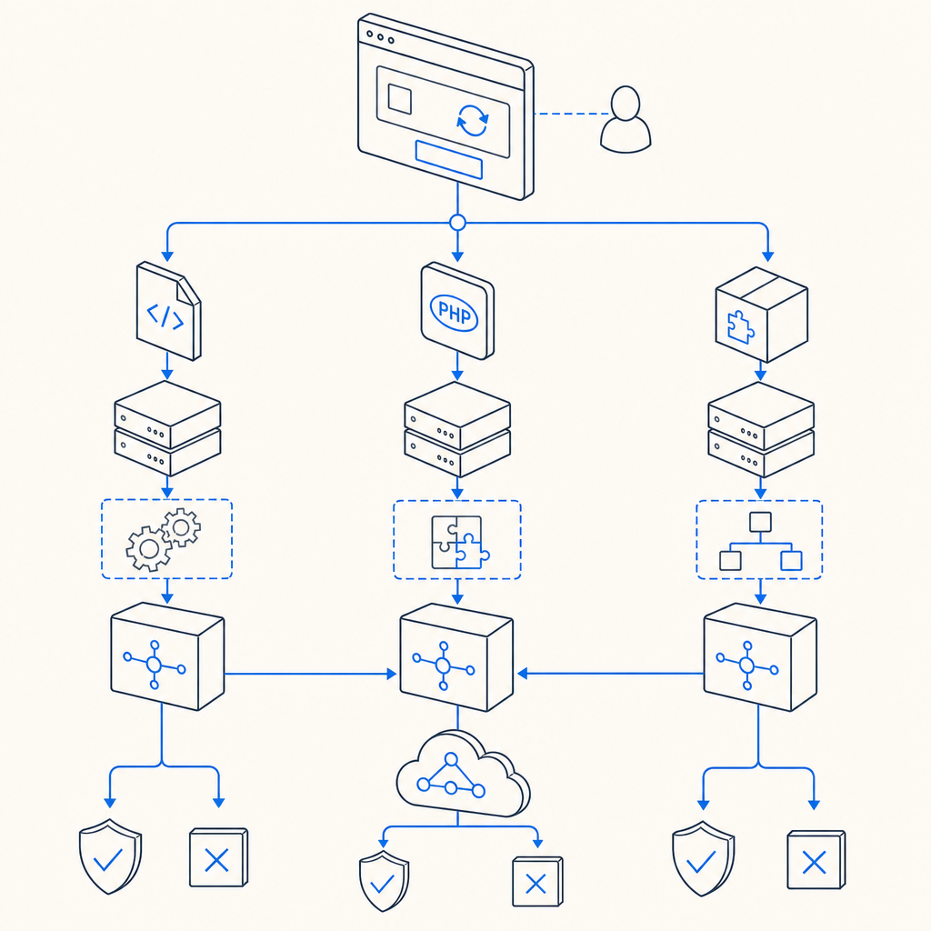 flowchart comparing CAPTCHA validation steps in different PHP integrations