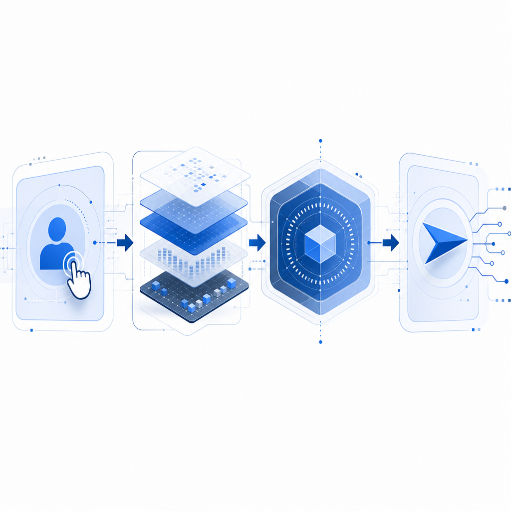layered workflow from user interaction to score generation and response action