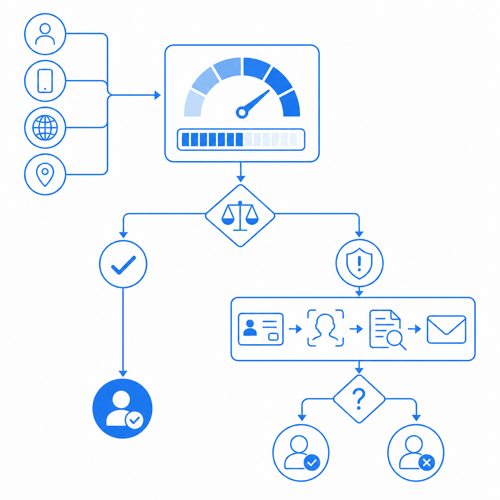 flowchart showing risk scoring and challenge flow