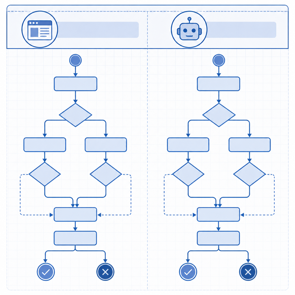 flowchart comparing key decision points in bot detection process