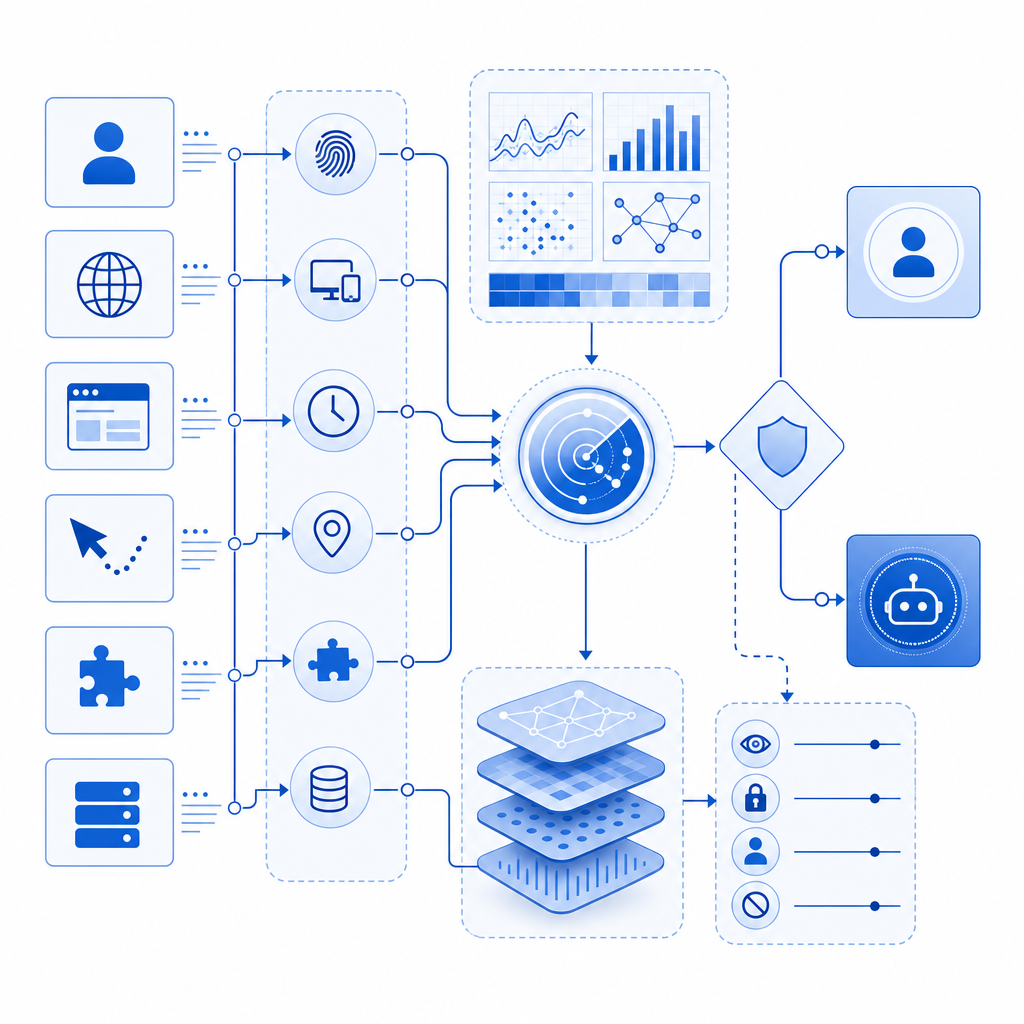 abstract diagram showing bot detection interaction flow