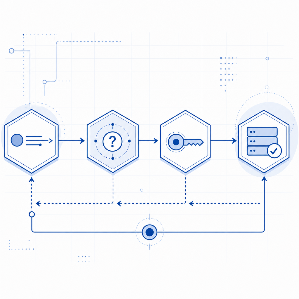 abstract flow diagram of request, challenge, token, and server validation