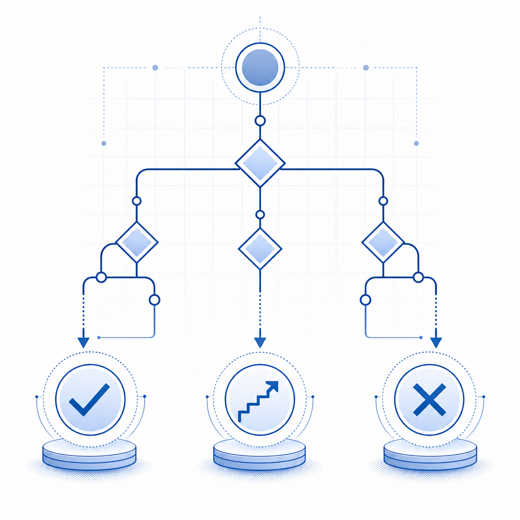 abstract decision tree showing allow, step-up, and block outcomes