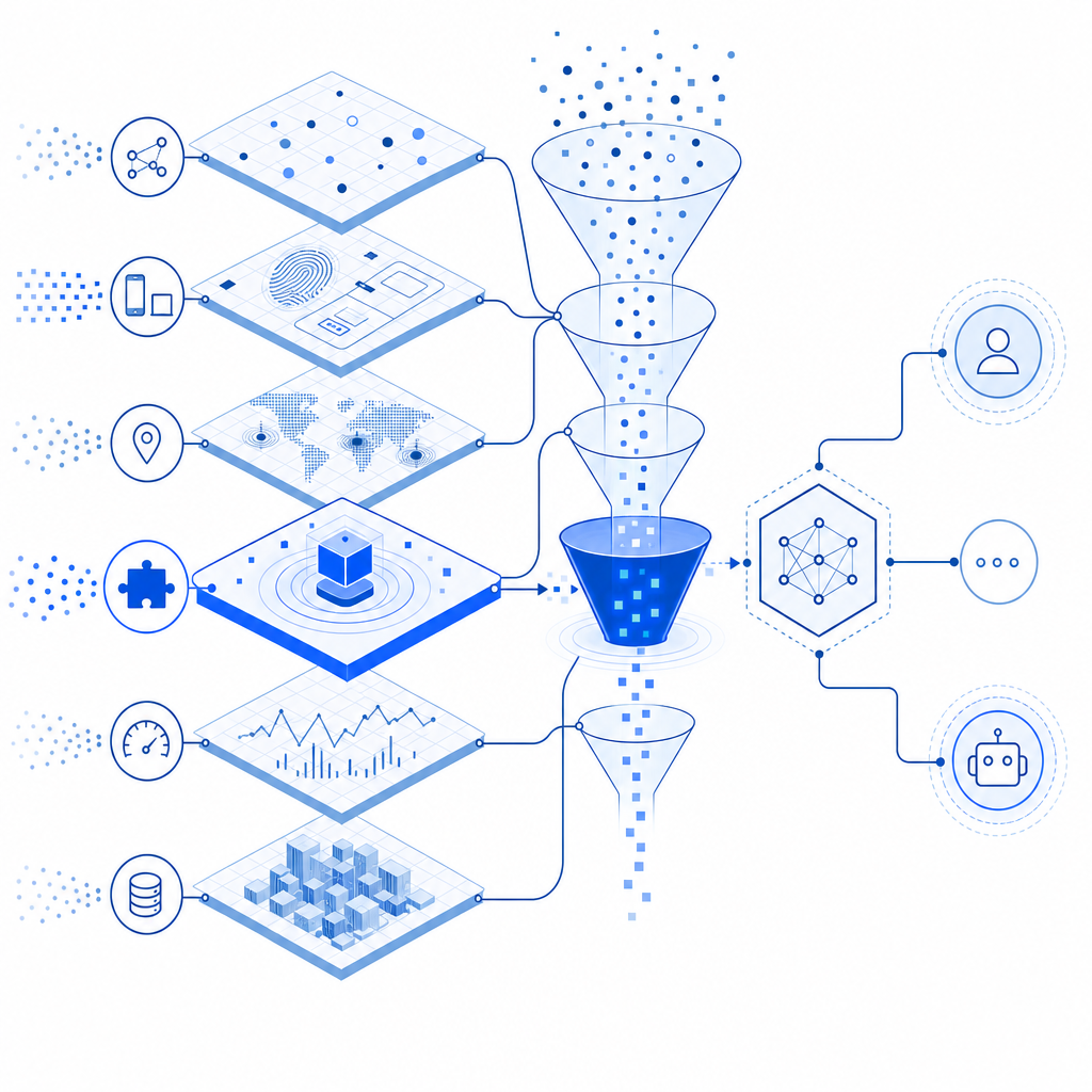 abstract diagram of multi-layered bot detection strategy with text challenge hig