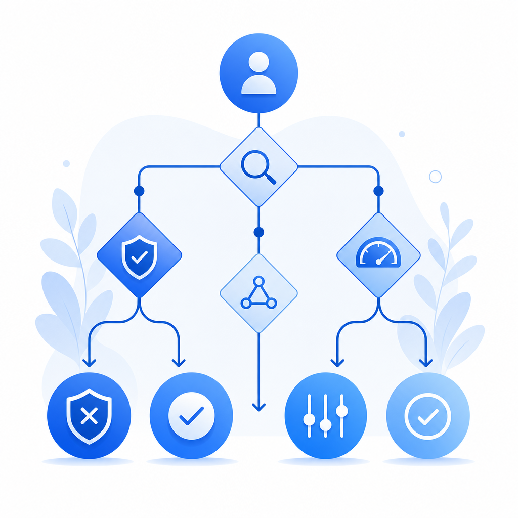 decision tree showing when to challenge, validate, throttle, or allow