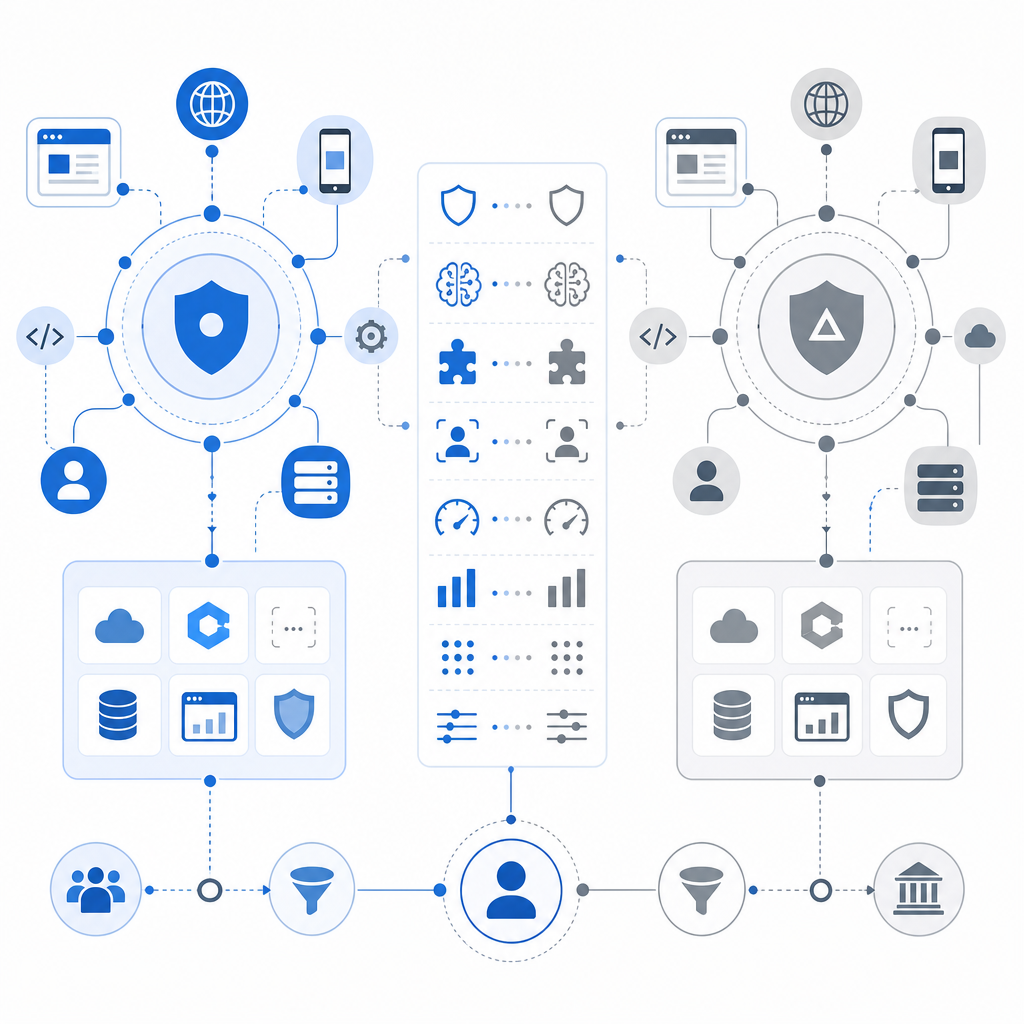 schematic comparison of CAPTCHA providers and their integration ecosystems