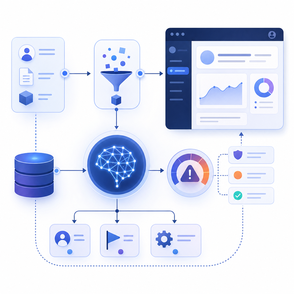 flowchart showing AI risk scoring integration in web app workflow