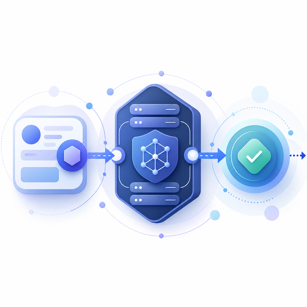 abstract flow diagram showing client widget token passing through server validat