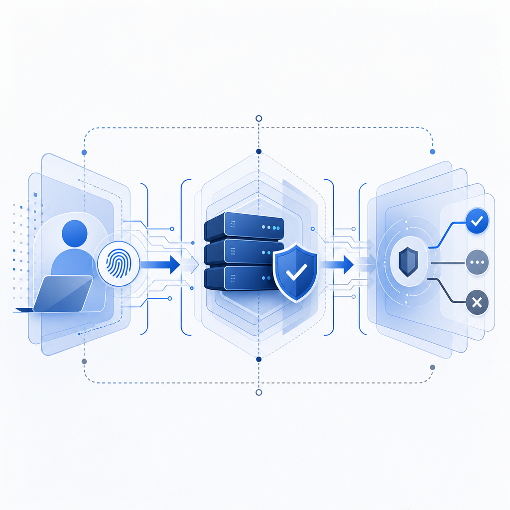 layered security pipeline with client challenge, server validation, and policy d