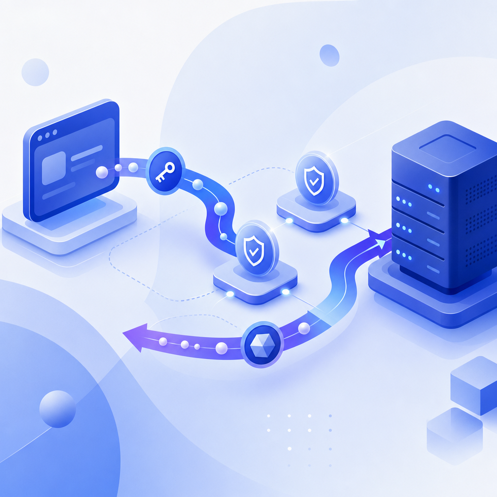 abstract server-client token flow with validation checkpoints