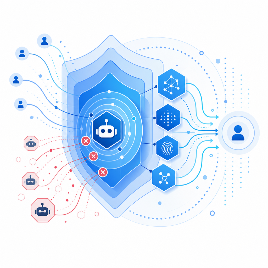 layered security concept showing interaction between bot detection layers