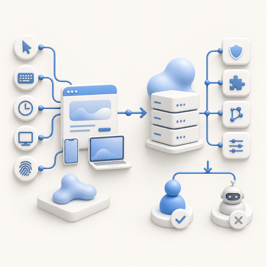 schematic of bot detection workflow with client and server validation