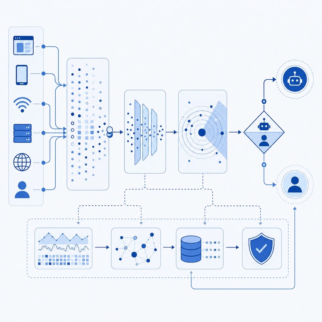 abstract visualization of bot detection process flow