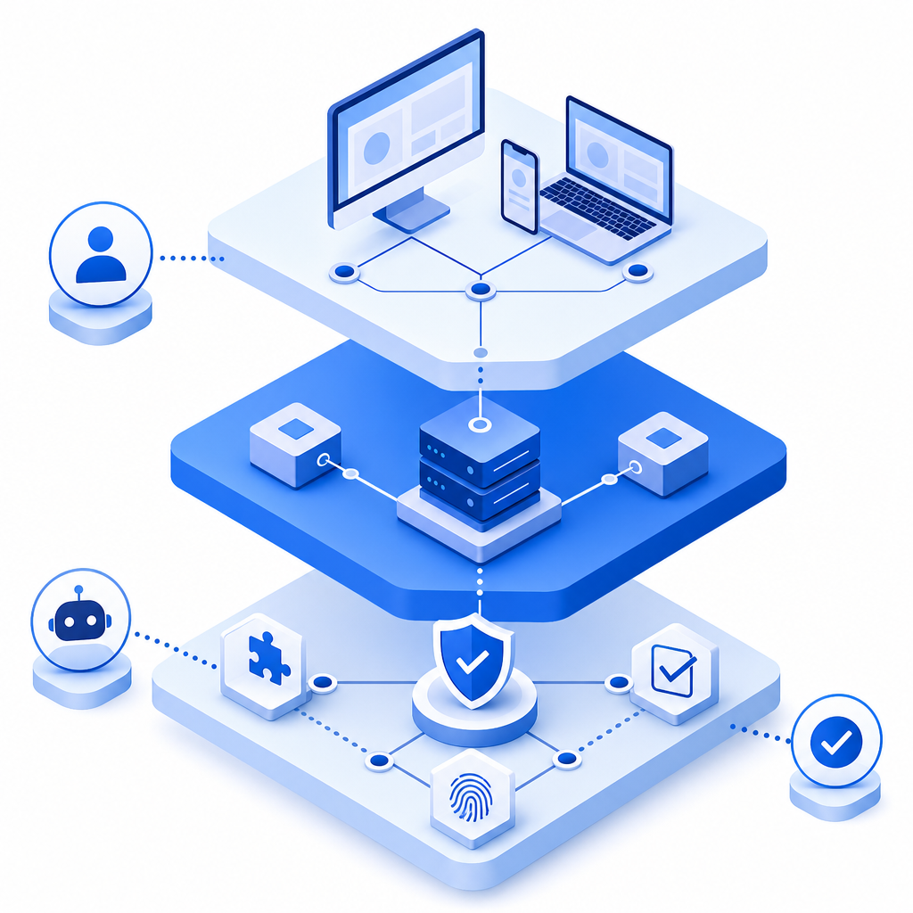 layered architecture of bot detection including client, server, and challenge la