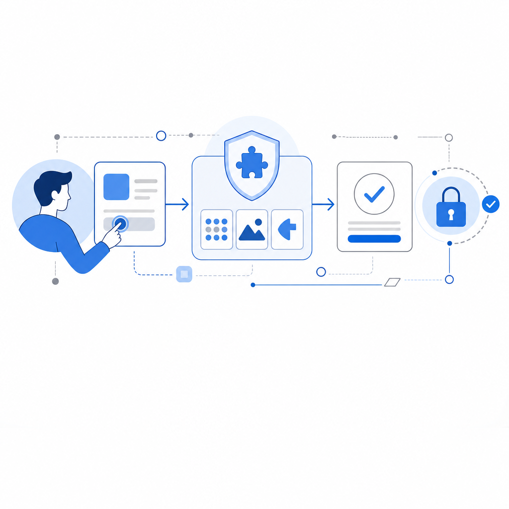 flowchart showing steps of user interaction, challenge issuance, and verificatio