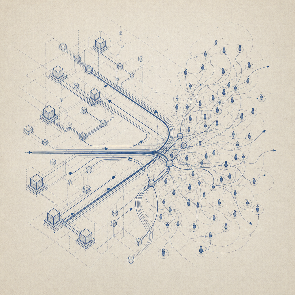 abstract depiction of traffic analysis showing bot vs human flows