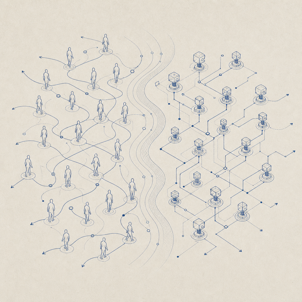 abstract diagram of traffic flow with humans vs bots separated