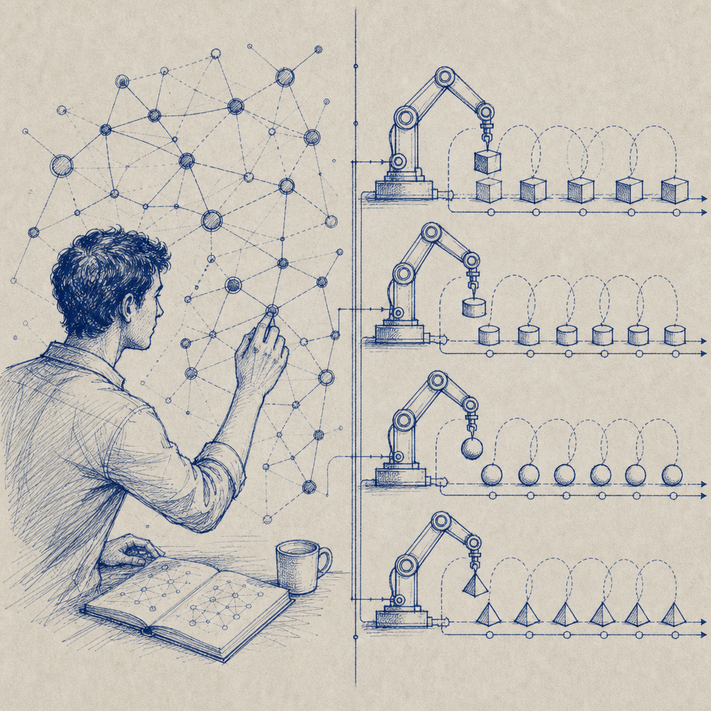 conceptual split-screen showing human engagement vs automated bot actions