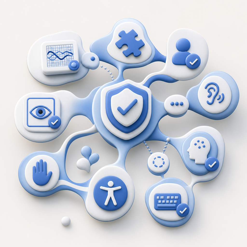 abstract flowchart of CAPTCHA security layers combined with accessibility featur