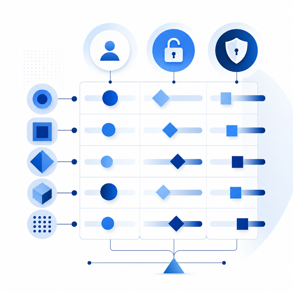 abstract comparison matrix of challenge types vs accessibility and security