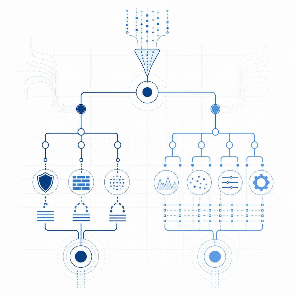 abstract decision tree showing control vs. operational load in bot defense
