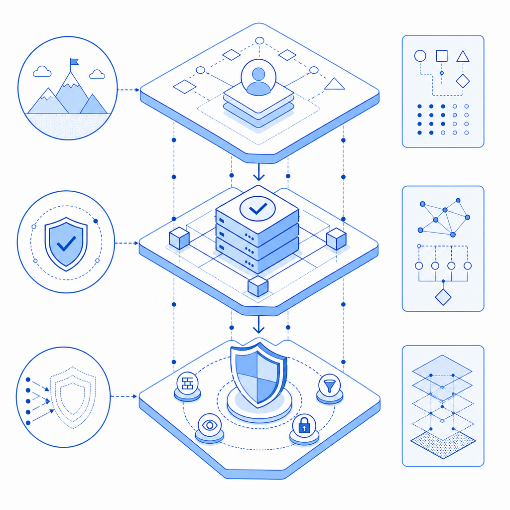 abstract layered architecture showing client challenge, server validation, and r