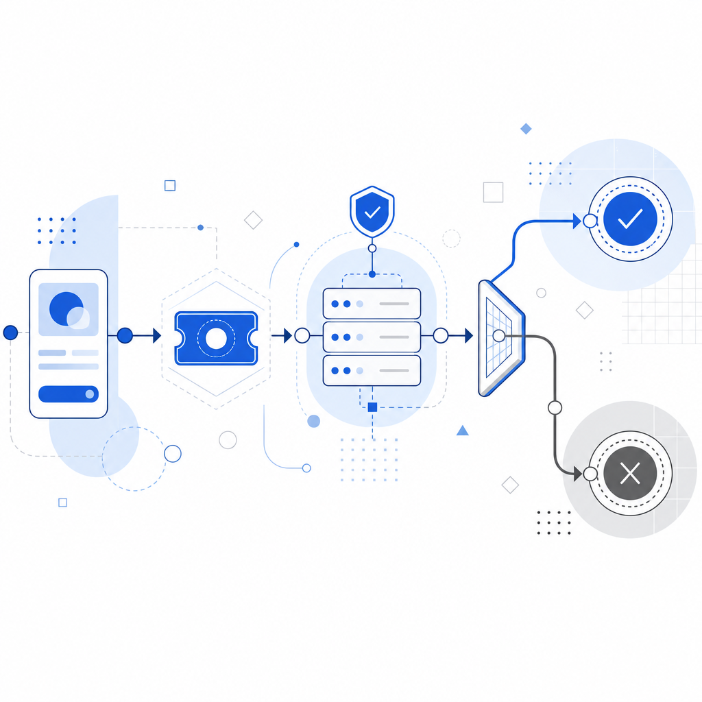 abstract sequence diagram showing app token issuance, backend validation, and al