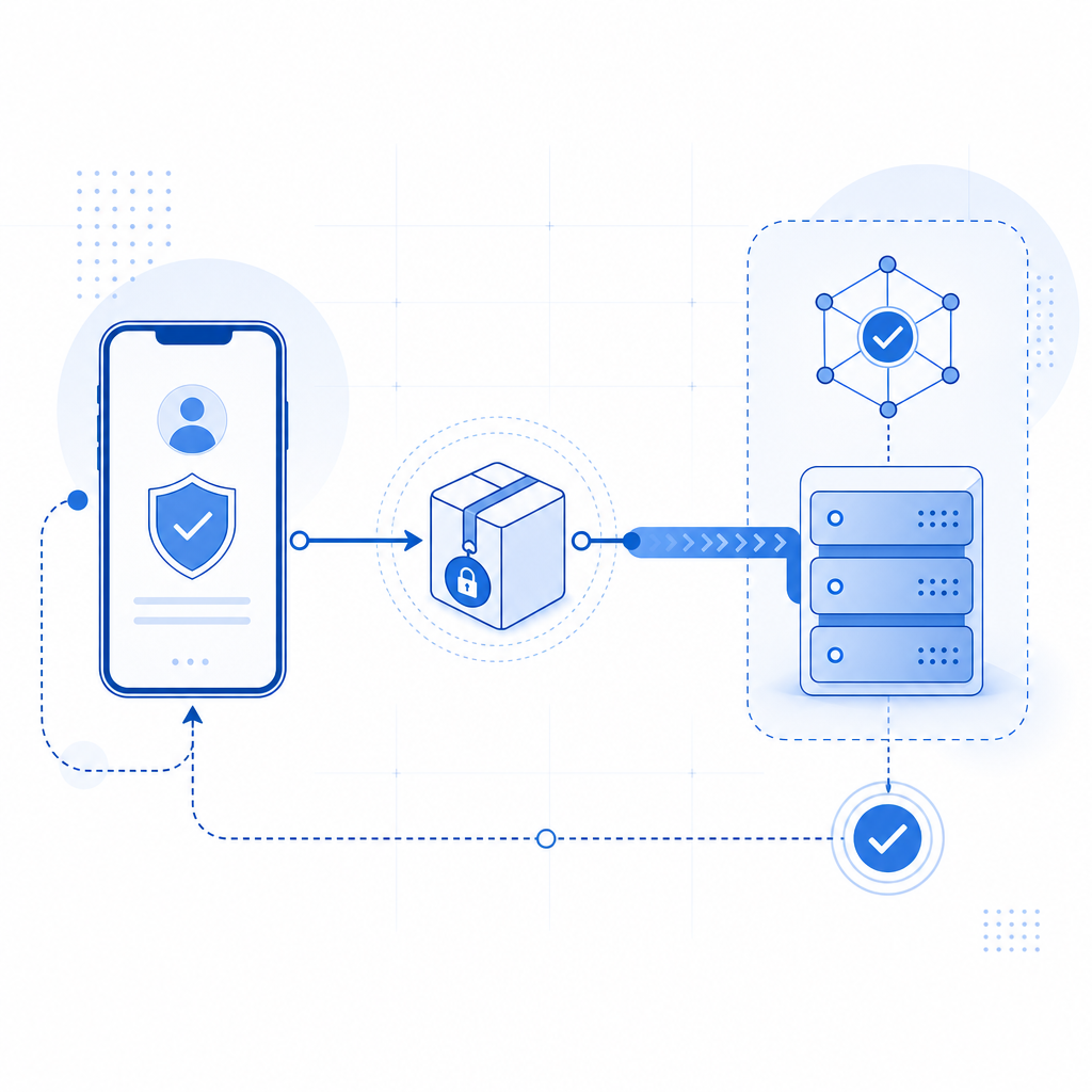 abstract mobile-to-server verification flow with token handoff and validation ar